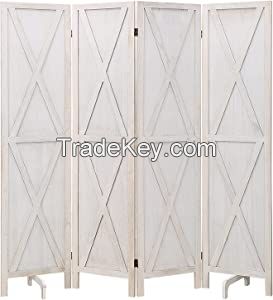 D'Topgrace 4 Panel Warm WhiteColor Wood Room Screen Divider Freestanding