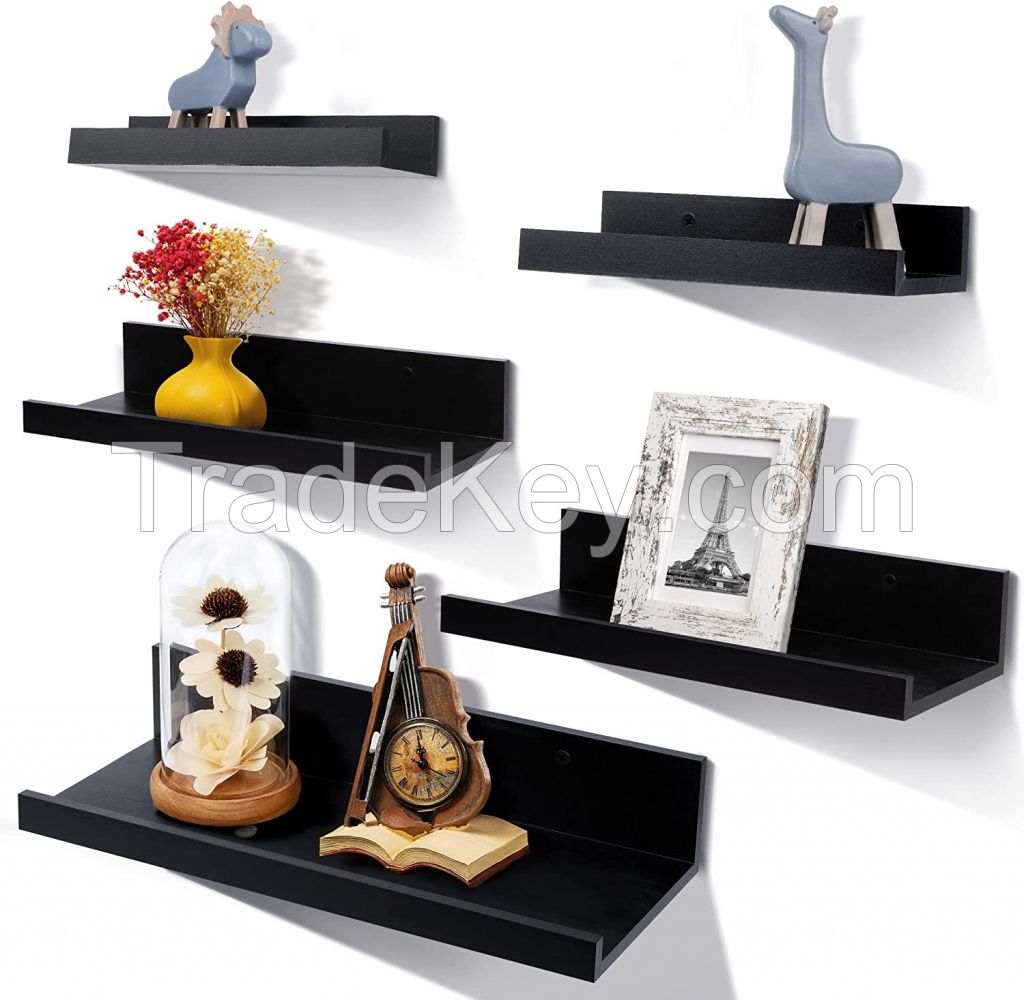 D'Topgrace Set of 3 Black Color Wall Mounted Wood Shelves for Bedroom