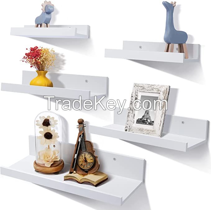 D'Topgrace Set of 3 White Color Wall Mounted Wood Shelves for Bedroom