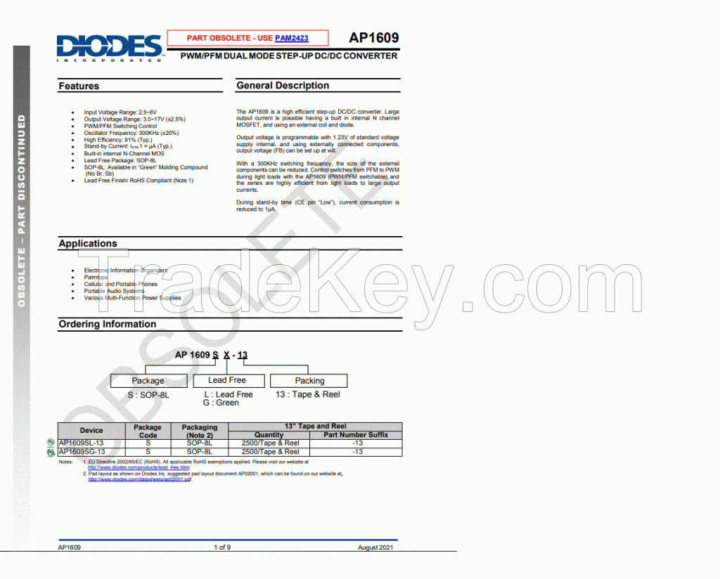 AP1609SG-13 Original Inventory Item DIODES Chips SOP-8 Fast Shipment 