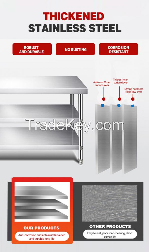 Stainless Steel 304 Workbench Double Three-tier Kitchen Operating Table Factory Packing Table