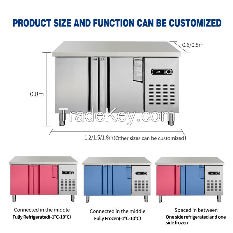 Freezing and Refrigerating Operating Table Freezer Kitchen Stainless Steel Refrigerator Case Flat