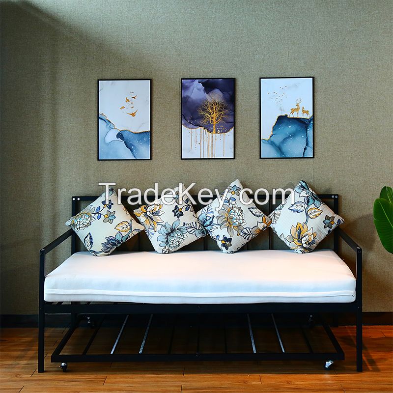 Single metal sofa bed frame with side rail for bedroom or living room daybed for adults & kids.