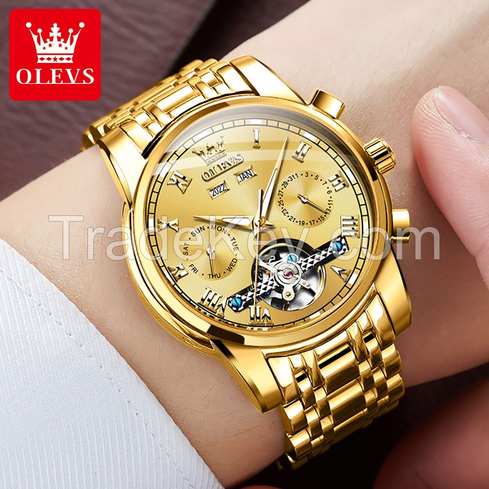OLEVS 6607 Watch waterproof function stainless steel mechanical watch fashion business tourbillon watch