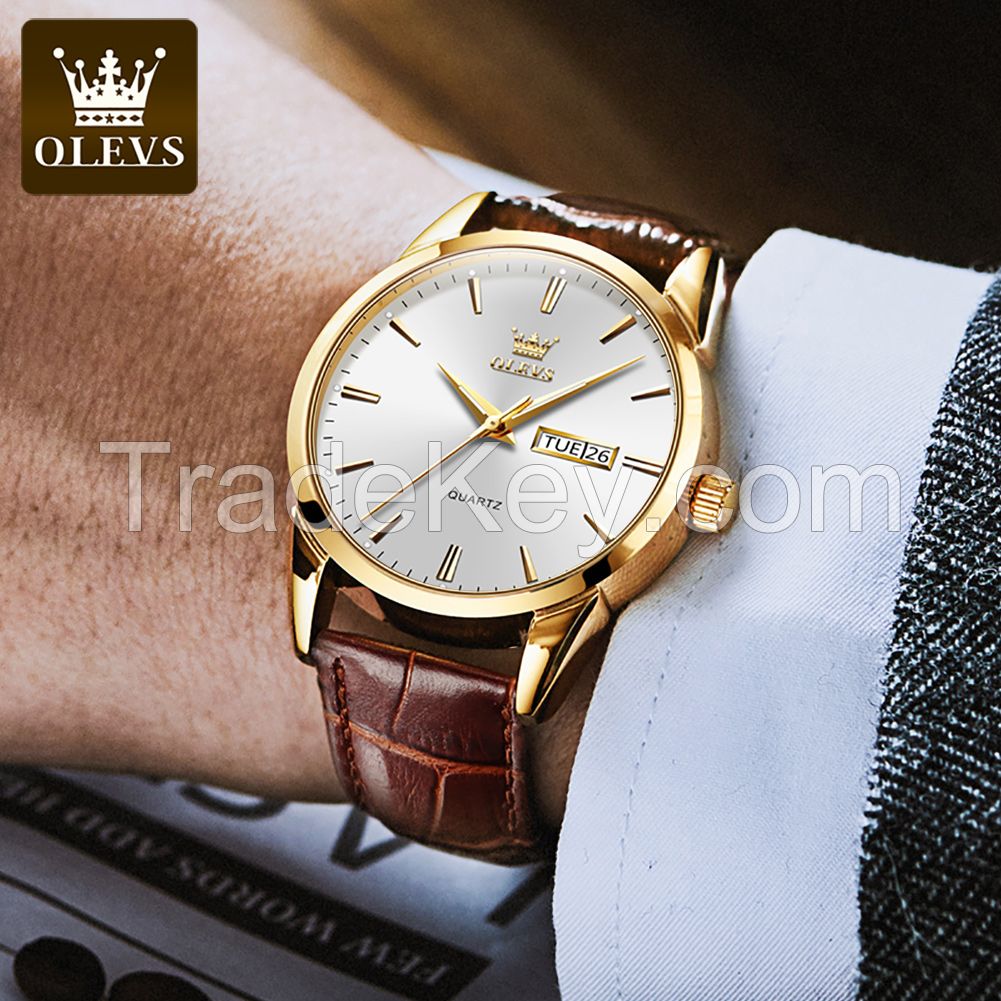 olevs 6898 Quartz Watch Men&#039;s Sports Clock Women&#039;s Dress Wrist Watch Faux Leather for Men Womens Couple Gift 2020 2pcs