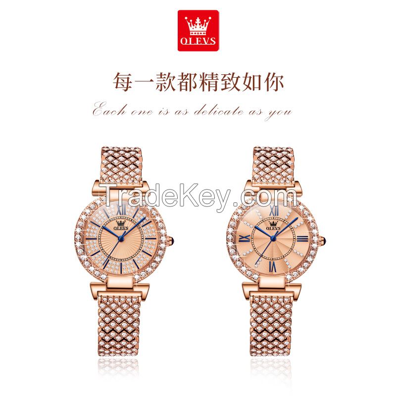 OLEVS 9942 Fashion Gilded Women Watches Jewelry Set Classic Rome Luxury Wristwatch Full Diamond Quartz women  Set Watch