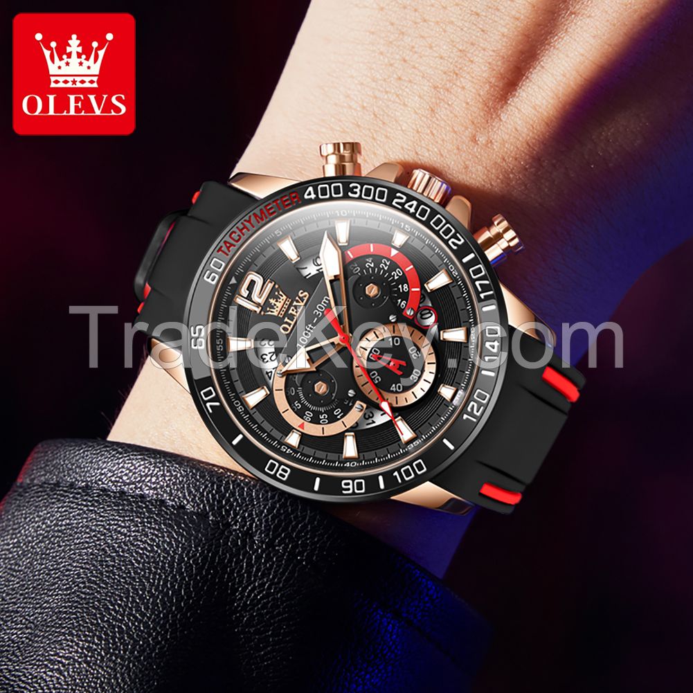 OLEVS 9936 Men's quartz quality silicone strap watch men's watch with custom logo