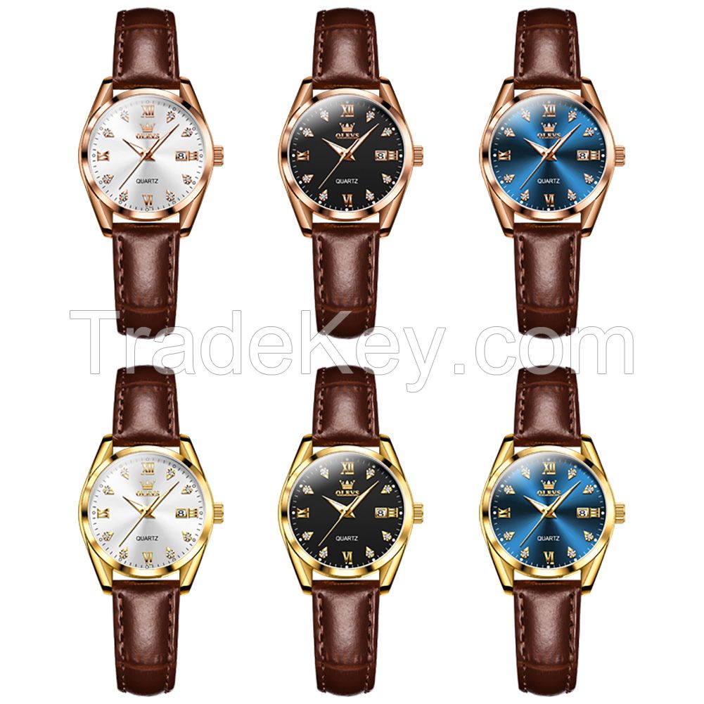 OLEVS 5522 Fashion Leather Wrist Quartz Ladies Watch Luxury Brand Chronograph Wrist Watch Women