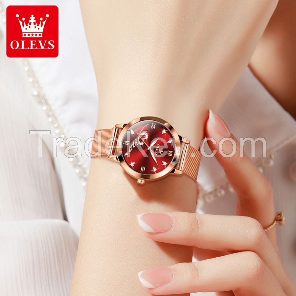 OLEVS 5530 Fashion Mesh Band China Movt Stainless Steel Women Wrist Watch Unique Mop Dial Ladies Watches