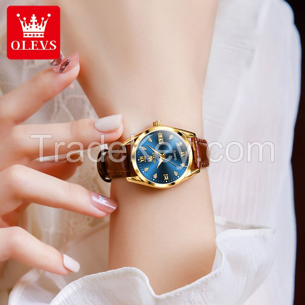 OLEVS 5522 Fashion Leather Wrist Quartz Ladies Watch Luxury Brand Chronograph Wrist Watch Women