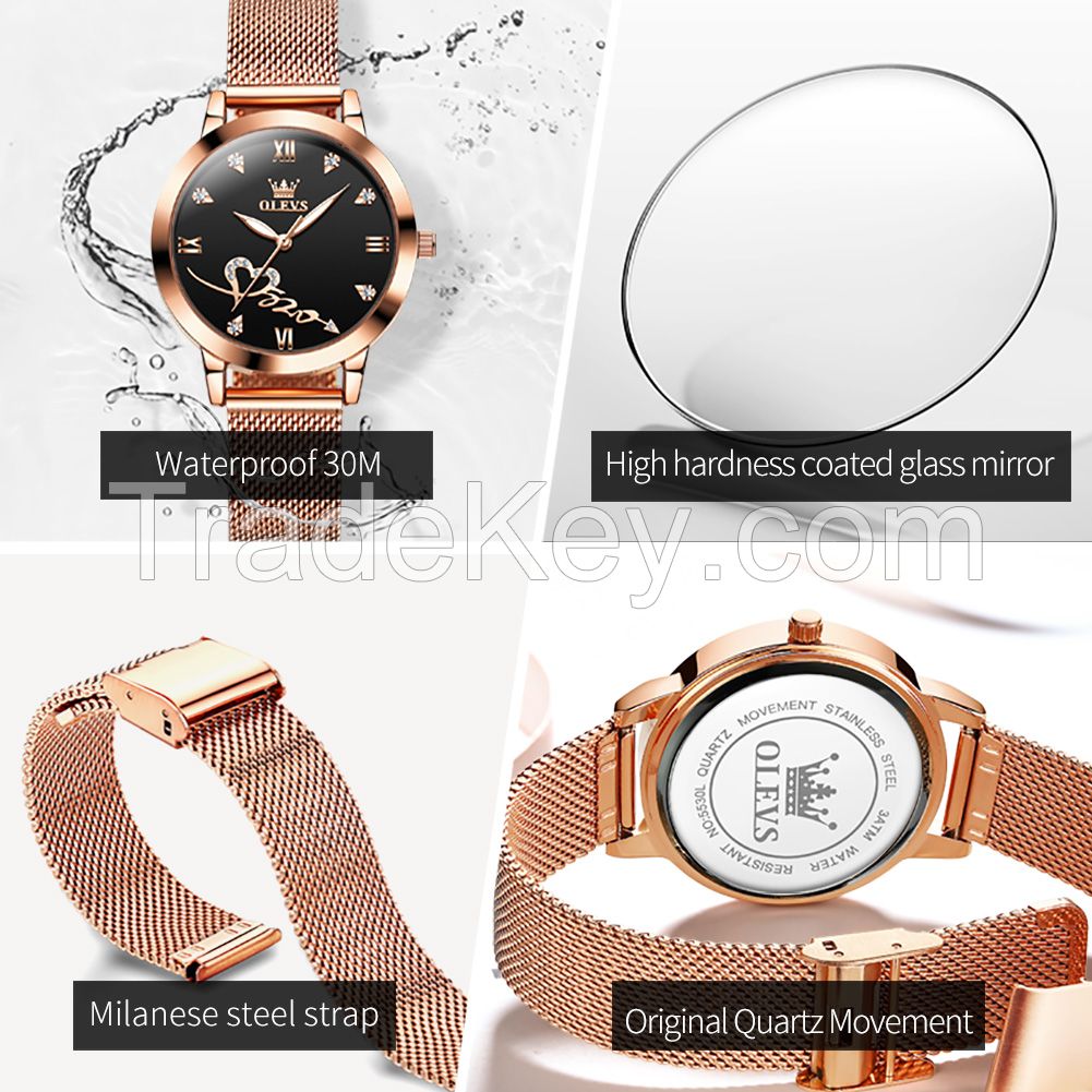 OLEVS 5530 Fashion Mesh Band China Movt Stainless Steel Women Wrist Watch Unique Mop Dial Ladies Watches