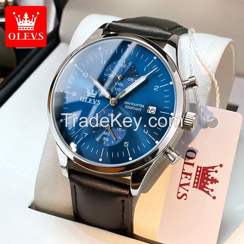 OLEVS 2880 Watch Mens Brand Luxury Leather Sports Wristwatch Date Men Quartz Watch