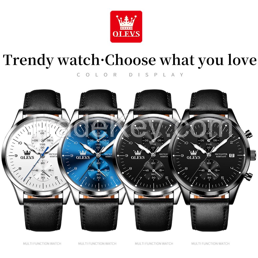 OLEVS 2880 Watch Mens Brand Luxury Leather Sports Wristwatch Date Men Quartz Watch