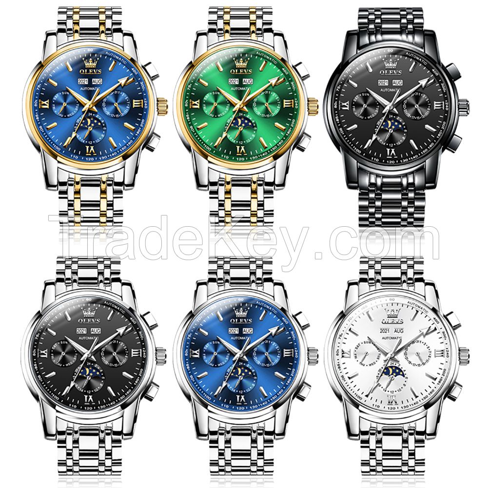 Men's Watch Olevs 6633 Automatic Mechanical Watch Top grade Stainless Steel Luxury Double Calendar Men's Watch