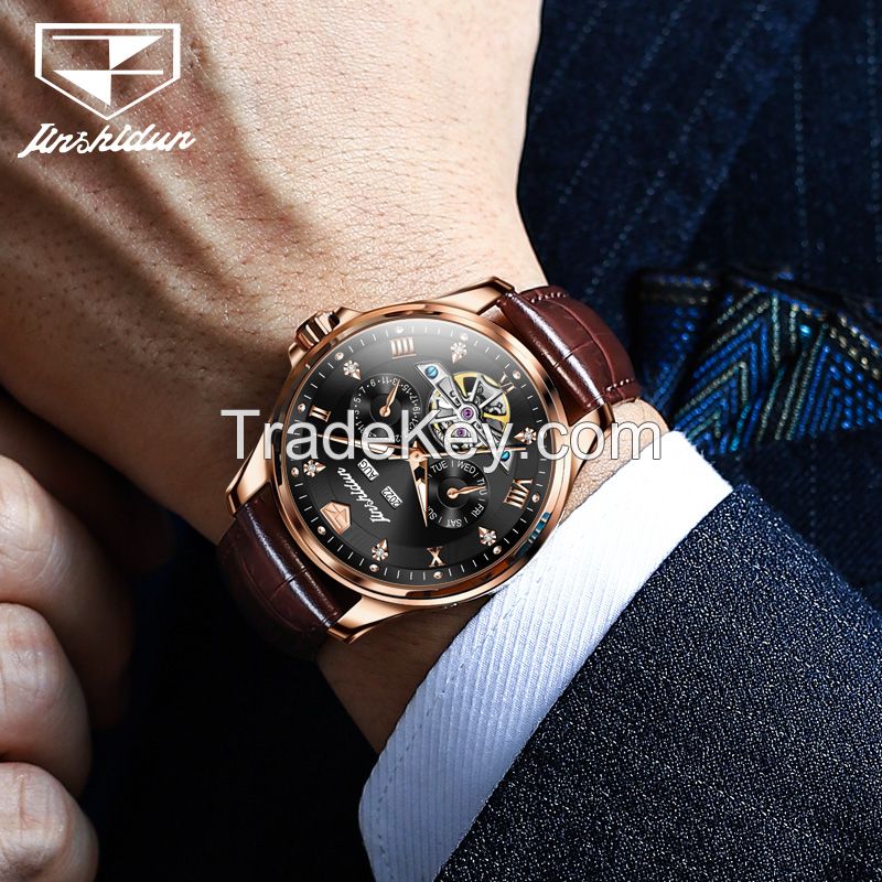 JSDUN 8926 Custom Men Watch Luxury Brand Fashion Mechanics Wristwatch Belts Leather Waterproof Automatic Watch