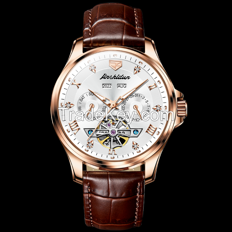 JSDUN 8926 Custom Men Watch Luxury Brand Fashion Mechanics Wristwatch Belts Leather Waterproof Automatic Watch
