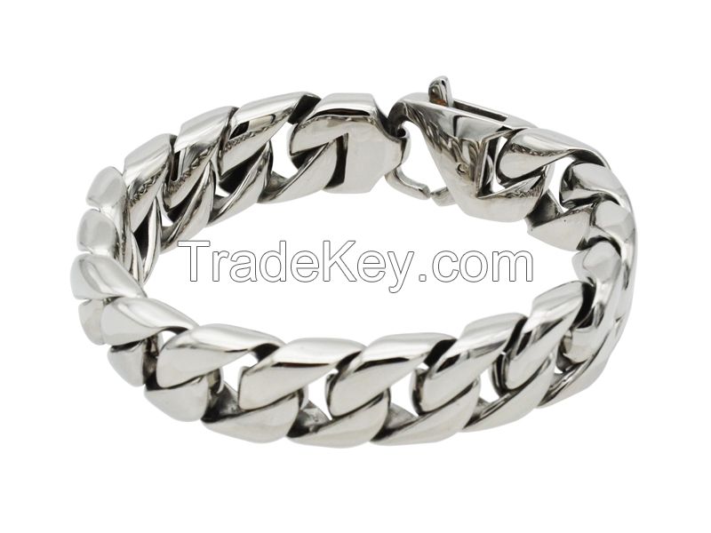 High Polished Stainless Steel Cuban Curb Chain Men Bracelet