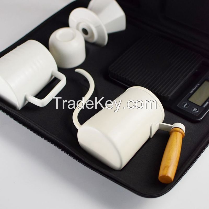New Arrival Coffee Gift Set Stainless Steel Kettle Ceramic Filter Cup and Pot Scale with Timer EVA Coffee Kit