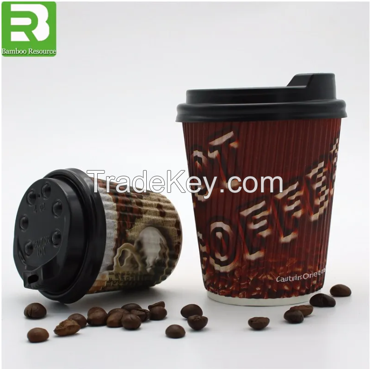 Custom Printed disposable double wall ripple Paper Coffee Cups with Lid
