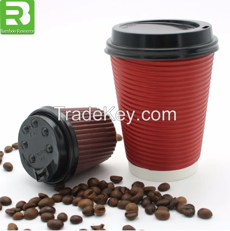 Custom Printed disposable double wall ripple Paper Coffee Cups with Lid