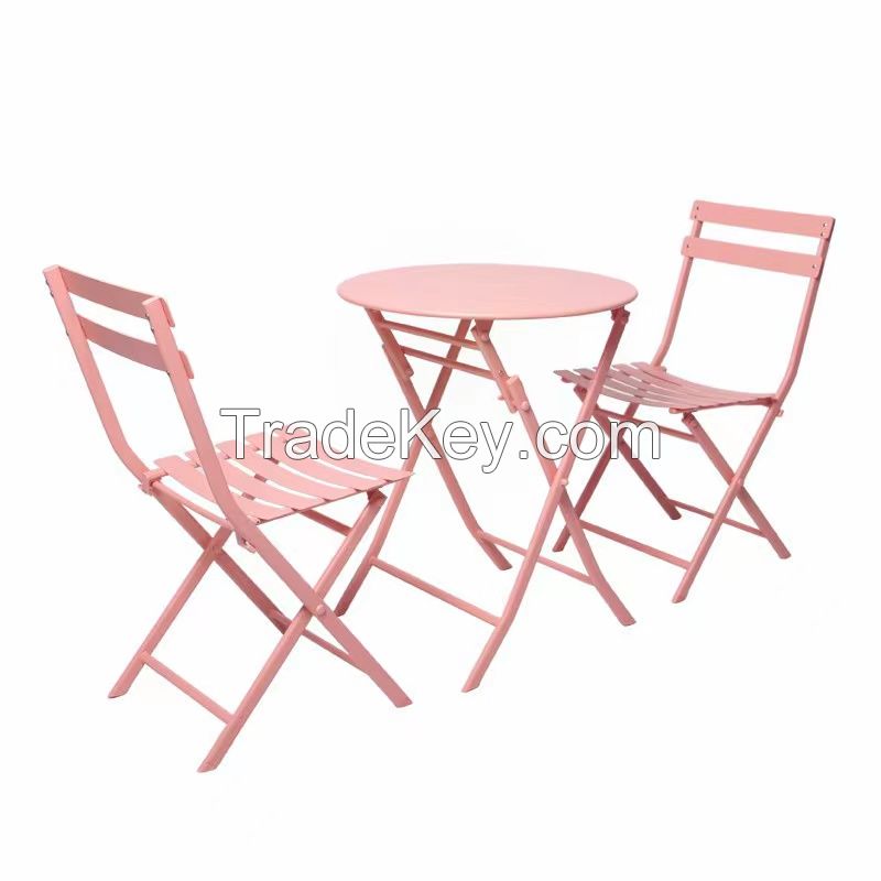 3 Pcs Patio Metal Bistro Set Outdoor Folding Furniture Set, Stable Steel Table and Chair Camping Set