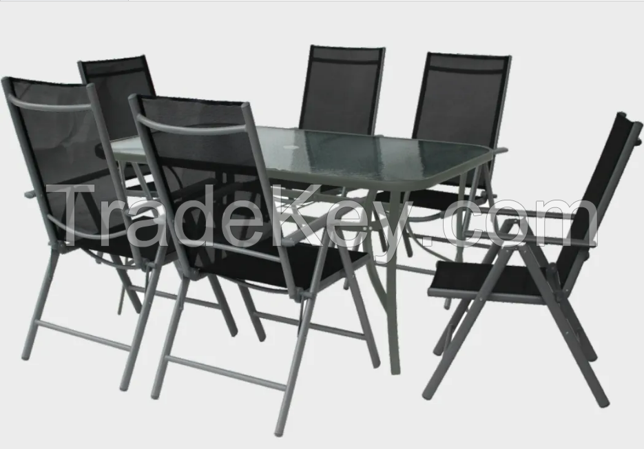 Garden furniture set outdoor patio dining parasol glass top table and chairs sets Jin hua factory offer directly
