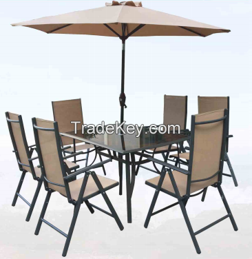 Garden furniture set outdoor patio dining parasol glass top table and chairs sets Jin hua factory offer directly