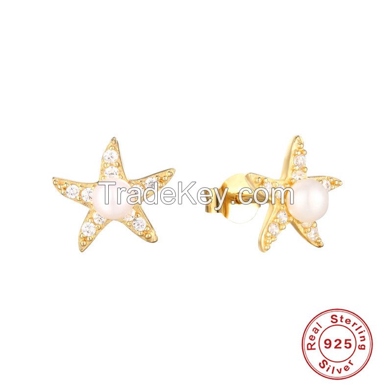 S925 Sterling silver starfish petals pearl earrings