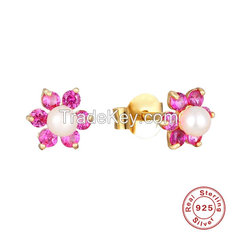 S925 Sterling silver starfish petals pearl earrings