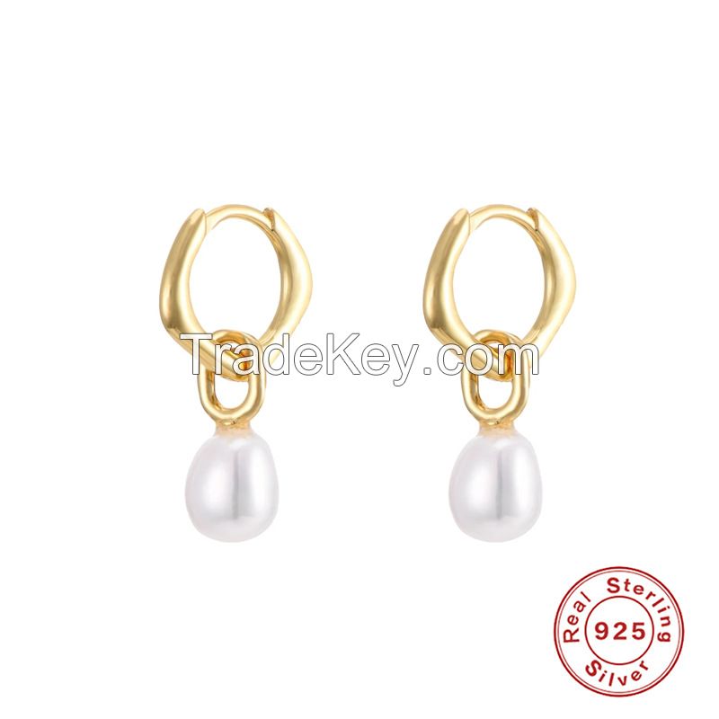 S925 sterling silver light luxury long pearl earring