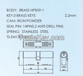 Euro Profile trible Line sealing pins Lock cylinder 3 S keyway Keys