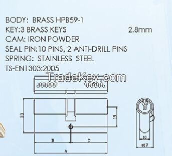 High Security Double Line sealing pins Lock cylinder 5 Computer Keys