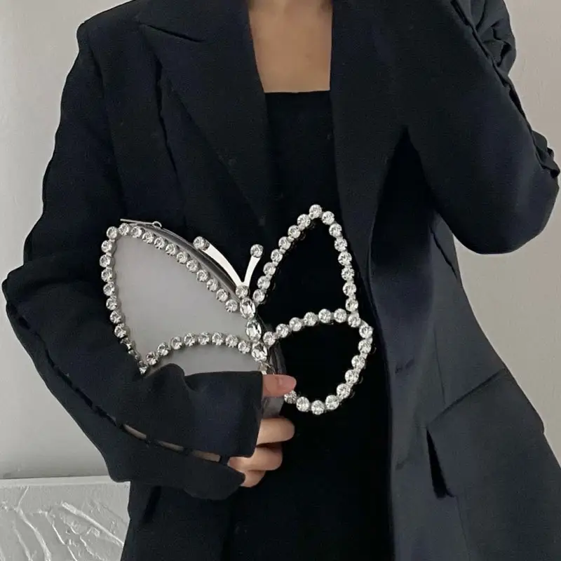 Etsy Hot Sale Pinko Tik Tok Purse and Clutch Trendy Handmade Bling Bling Diamond Party Hand Bags for Women 2023