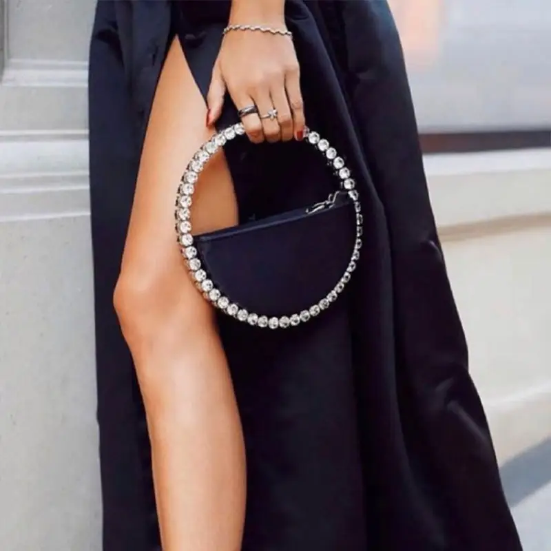 2023 Circular Diamond round handle Rhinestone Dinner Clutch Purse Ladies Half Moon Handbag Fashion Evening Bags for Women