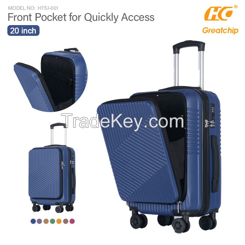 HTSJ-001 20 Inch Luggage with Front Zipper Pocket 45L Lightweight ABS Hardshell Suitcase Spinner Silent Wheels Business Trips 