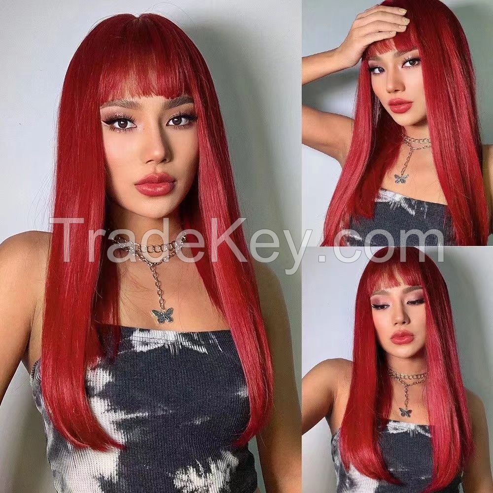 Customized Factory Wholesale Synthetic Hair All Colors Straight Natural Wave Centre Parting Front Lace Wig For Women