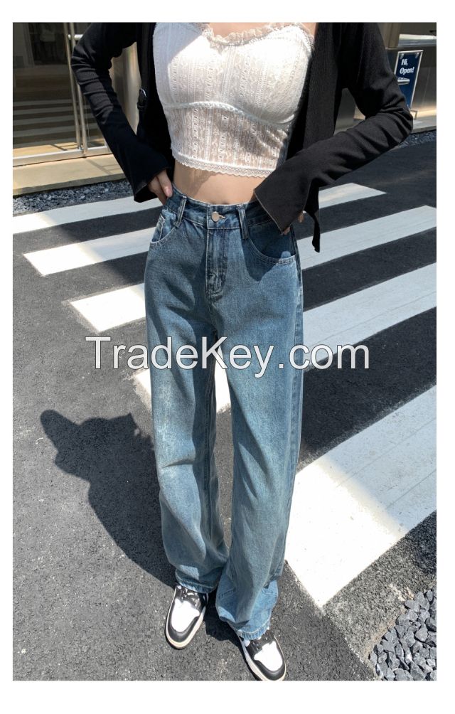 High Quality Stylish Designers Custom Women    S Ripped Destroyed Denim Patchwork Loose Flared Jeans