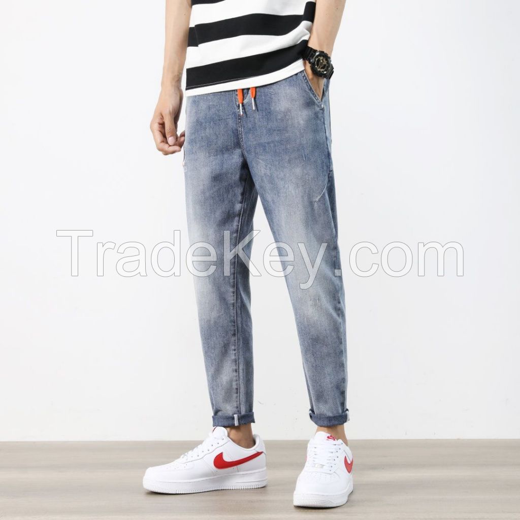 OEM custom high quality skinny fit embroidery denim jeans men slim ripped loose jean pant