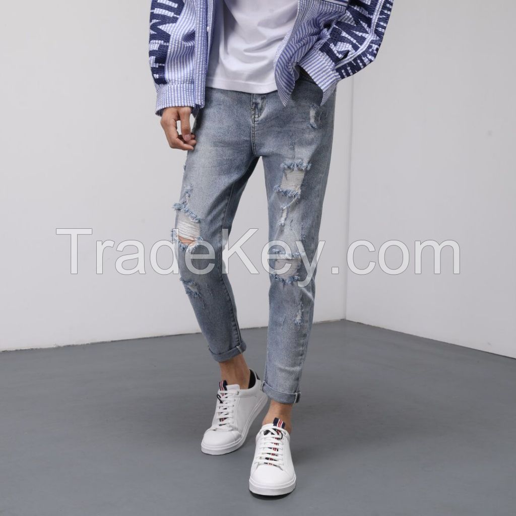 High Street Wash Patchwork Print Jeans Vintage Loose Denim Trousers Custom Men Baggy Flare Jeans