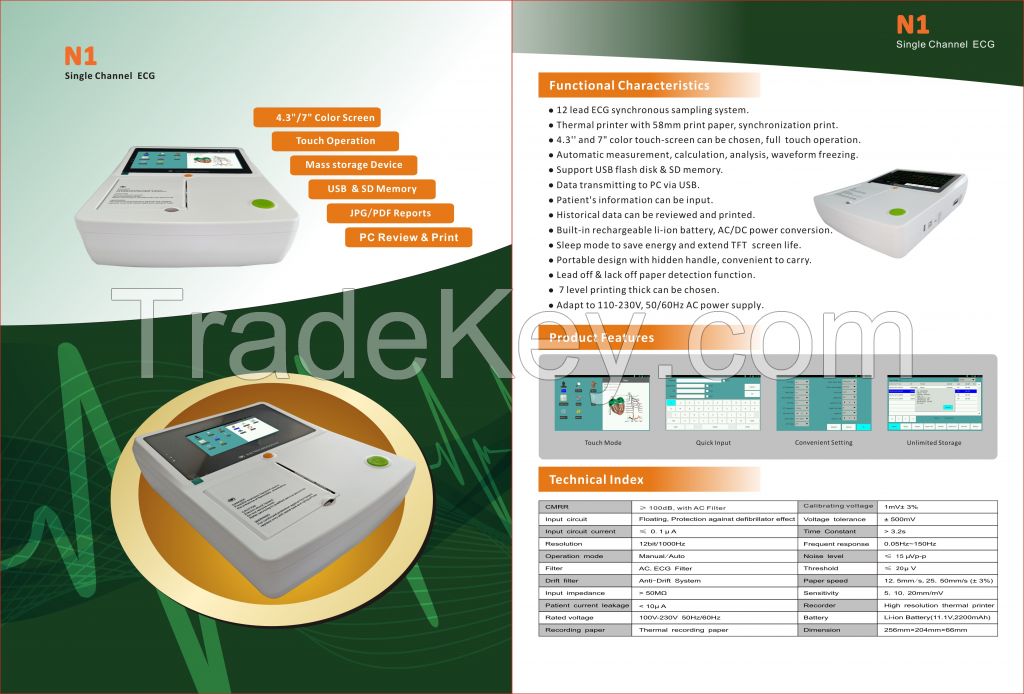 Portable Ecg Ekg 1channel Electrocardiograph Touch Screen Ecg/Ekg Machine &amp;amp;amp; Ecg Machine