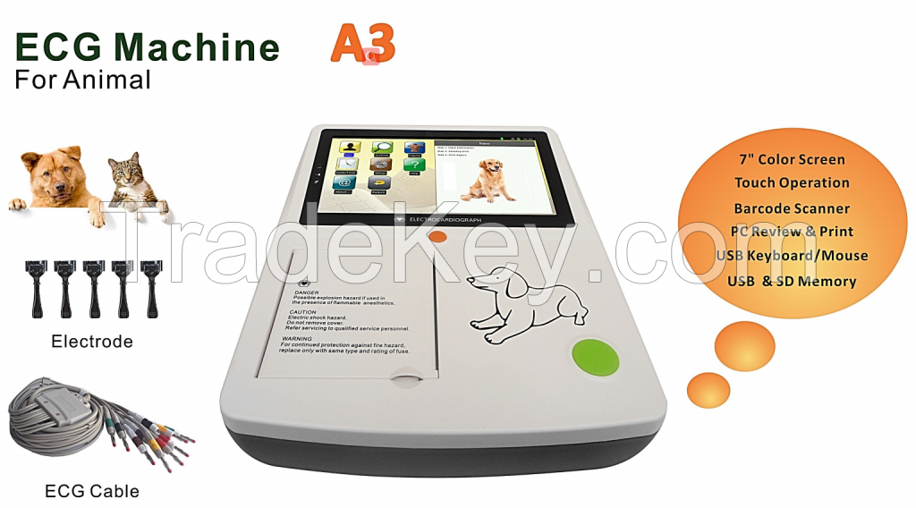 7 Lead Handheld Vet Animal 3 Channel Ecg Veterinary Portable Electrocardiograph Machine