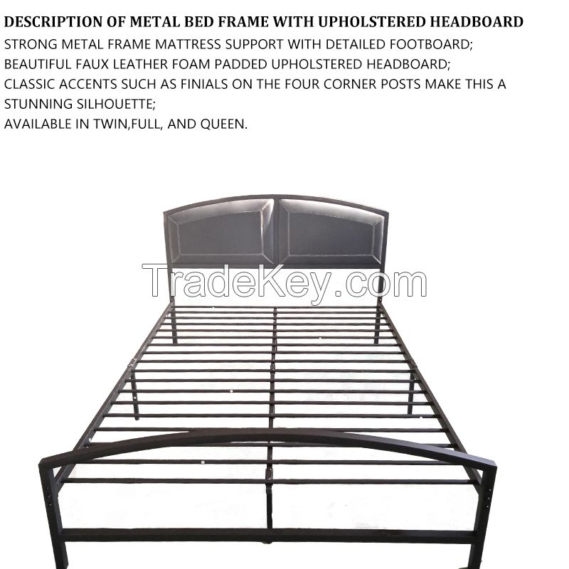 Metal Bed Frame Faux Leather Headboard and Footboard Platform Steel Slat Support No Box Spring Needed, Black