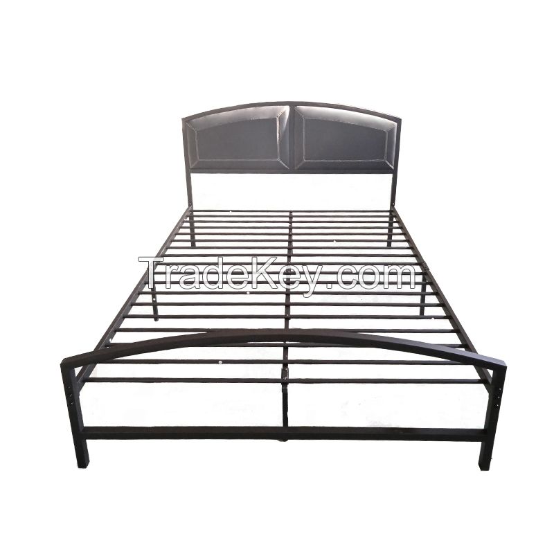 Metal Bed Frame Faux Leather Headboard and Footboard Platform Steel Slat Support No Box Spring Needed, Black