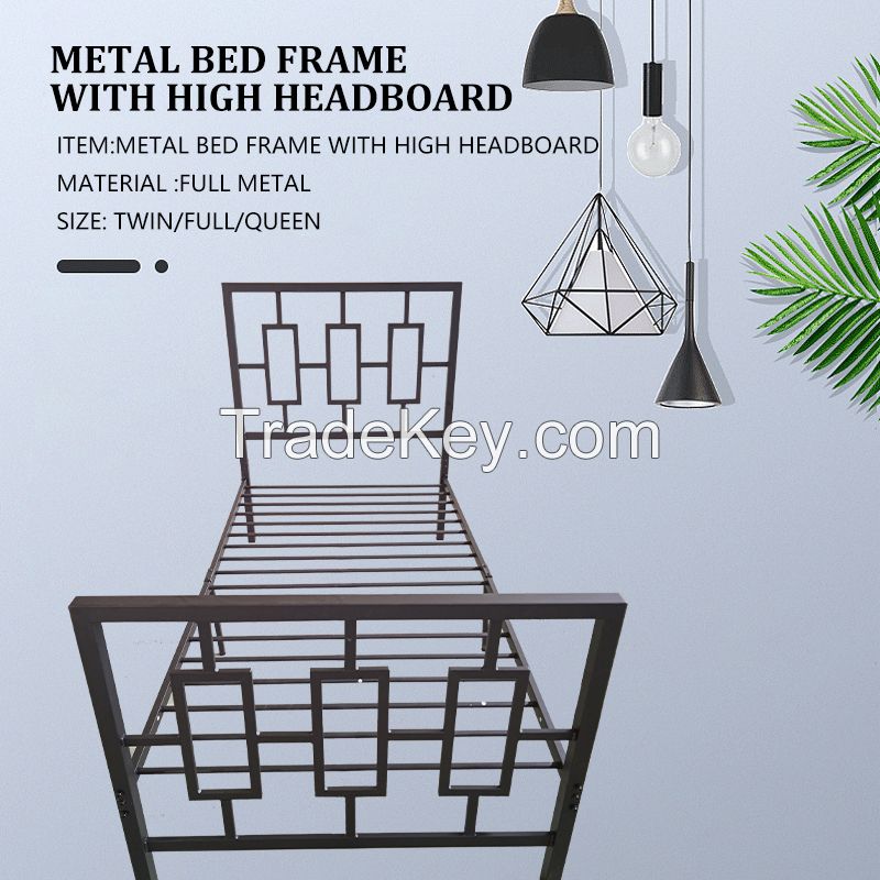 Metal Bed Frame With High Headboard