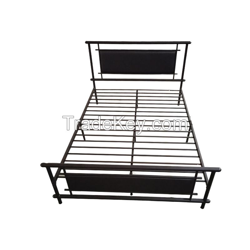 Metal Bed Frame Faux Leather Headboard and Footboard Platform Steel Slat Support No Box Spring Needed,Black