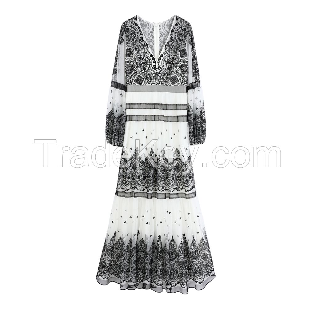 Custom Embroidered hollow lace dress
