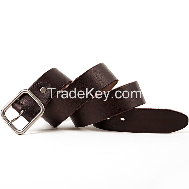Full Grain Leather Belt For Men Genuine Leather Male Belt Vintage Pin Buckle Waist Band Husband Gift