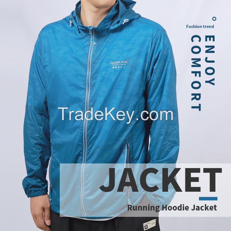 Sunscreen clothing American outdoor hooded loose quick-drying anti-mosquito  breathable dehumidification running jacket full printing sunscreen jacket  men's thin blue By Xiamen Xinhua Times Supply Chain Management Co., Ltd