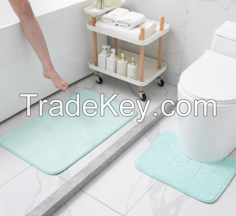 Coral Velvet Carpet Two-piece Set Of U-shaped Waterproof And Anti-skid Mat Bathroom Anti-skid Mat Bathroom Toilet Base Edge Mat