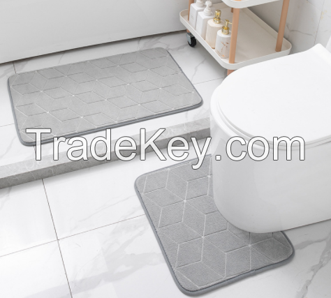 Coral Velvet Carpet Two-piece Set Of U-shaped Waterproof And Anti-skid Mat Bathroom Anti-skid Mat Bathroom Toilet Base Edge Mat